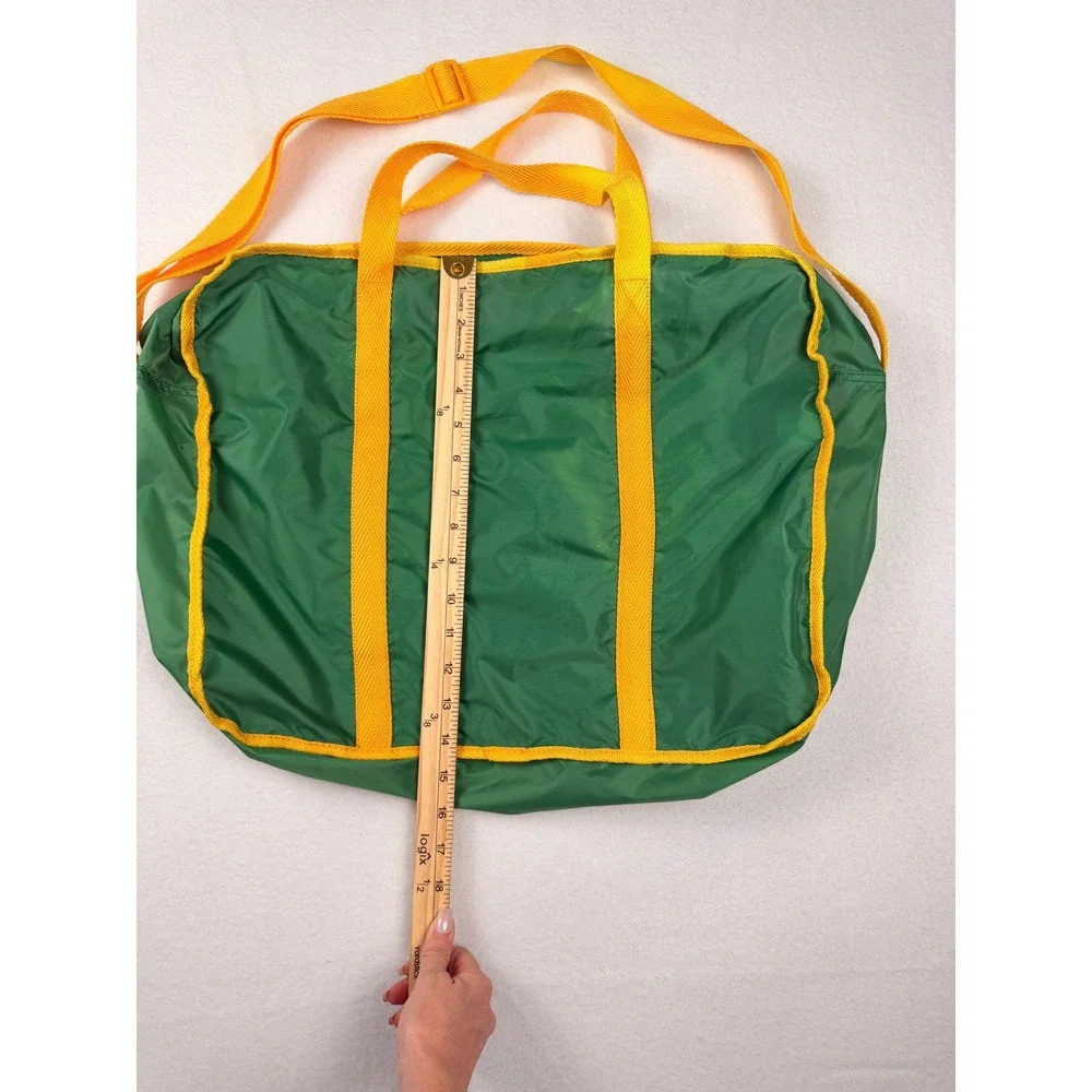 Vintage 1997 Avon Green Yellow Nylon Duffle Bag Travel Gym Weekender Foldable